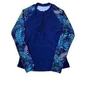 Rash Guard Quarter Zip Long Sleeve Swim Top -  Size Small -Various Blue - NWOT